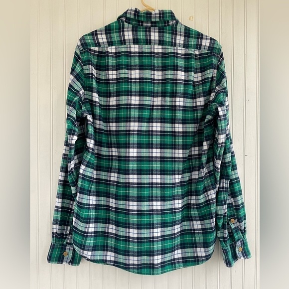 J.Crew Factory Men's Green Blue Plaid Slim Fit Flannel Button Down Shirt Medium - Picture 2 of 4